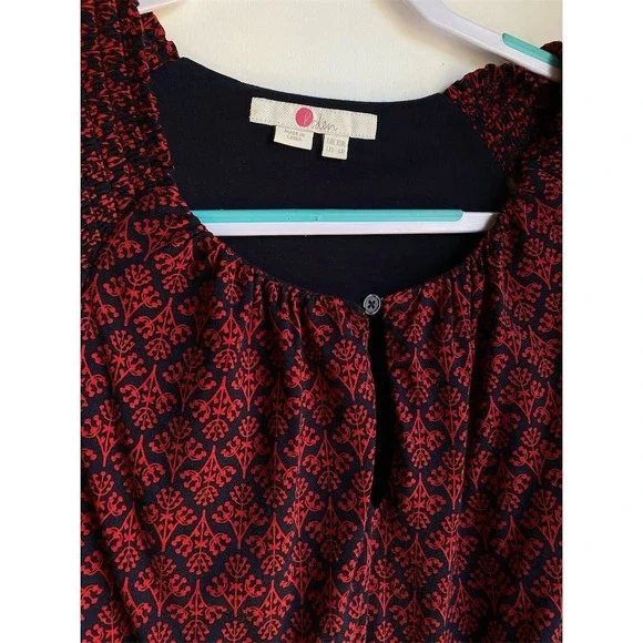 Boden Women's Size 10 Red & Navy Print Tie Waist‎ Midi Dress EUC - Picture 3 of 7